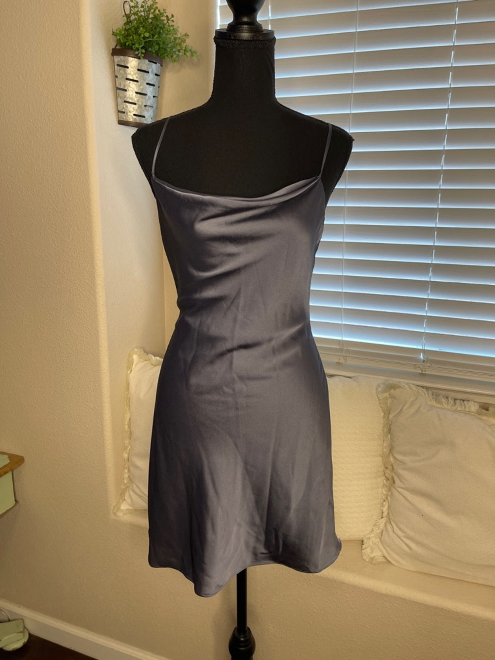 Abercrombie & Fitch Satin Slip Dress in Slate Blue